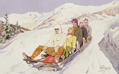 Tobogganers at Davos, Switzerland by Carlo Pellegrini